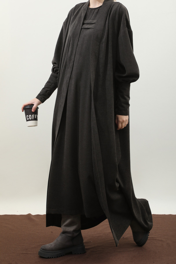 Çantalı Abaya Takım Antrasit - 6
