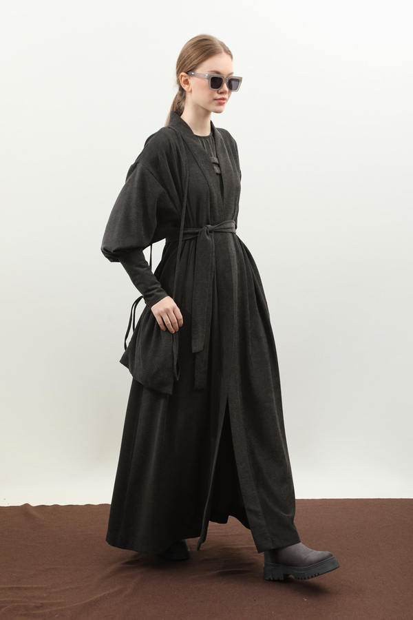 Çantalı Abaya Takım Antrasit - 8