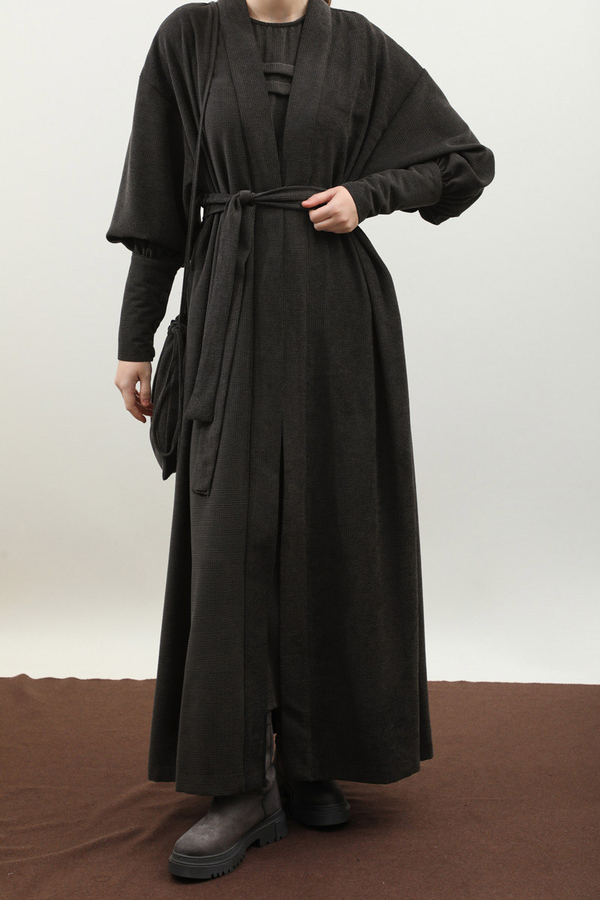 Çantalı Abaya Takım Antrasit - 1