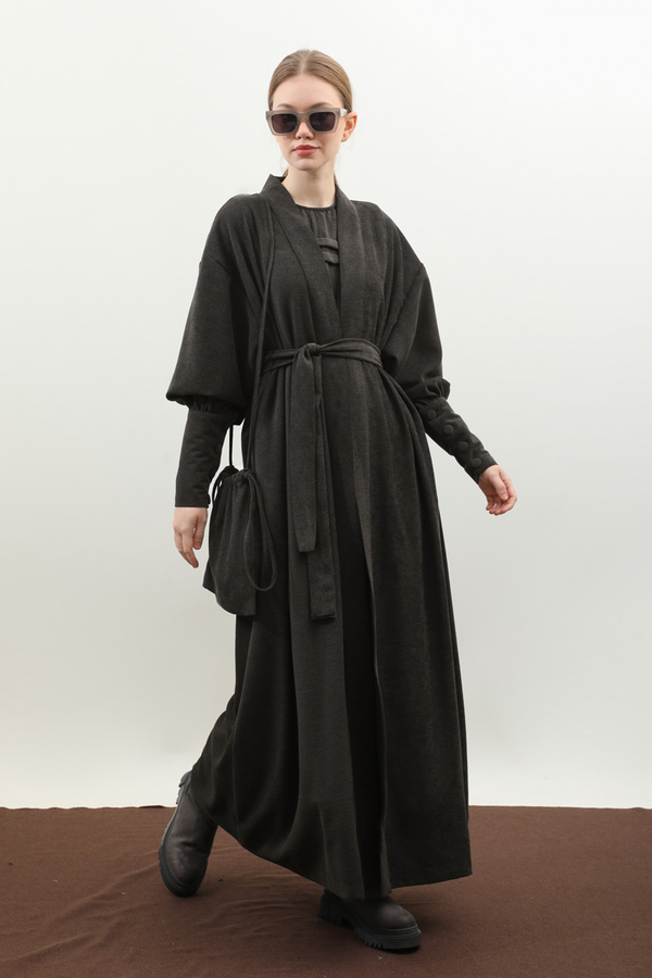 Çantalı Abaya Takım Antrasit - 9
