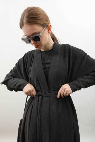 Çantalı Abaya Takım Antrasit - 12