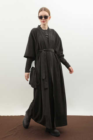 Çantalı Abaya Takım Antrasit - 9