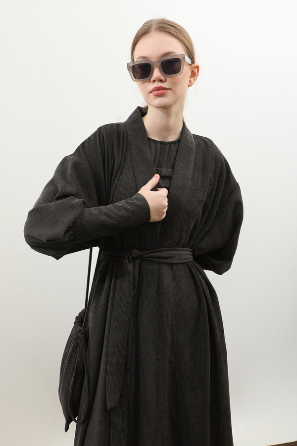 Çantalı Abaya Takım Antrasit - 11