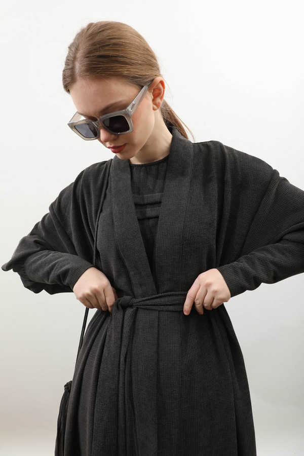 Çantalı Abaya Takım Antrasit - 12