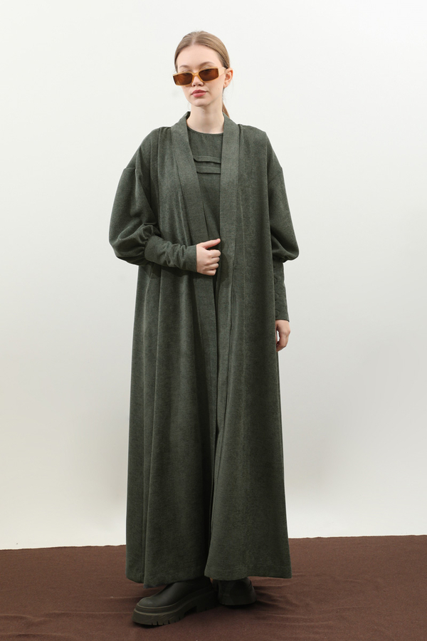 Çantalı Abaya Takım Koyu Yeşil 