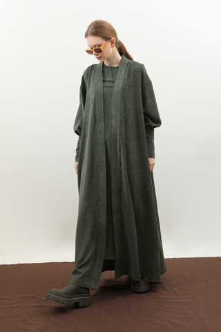 Çantalı Abaya Takım Koyu Yeşil - 2