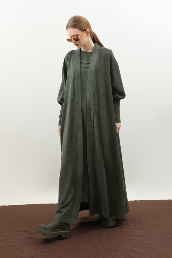 Çantalı Abaya Takım Koyu Yeşil - 2
