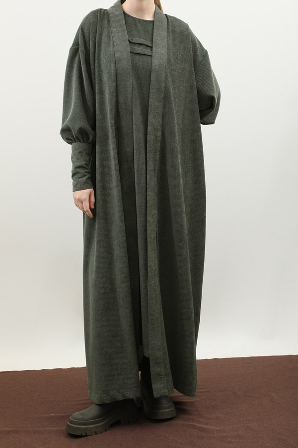 Çantalı Abaya Takım Koyu Yeşil - 3