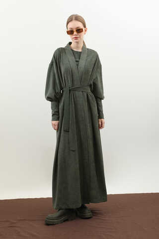 Çantalı Abaya Takım Koyu Yeşil - 4