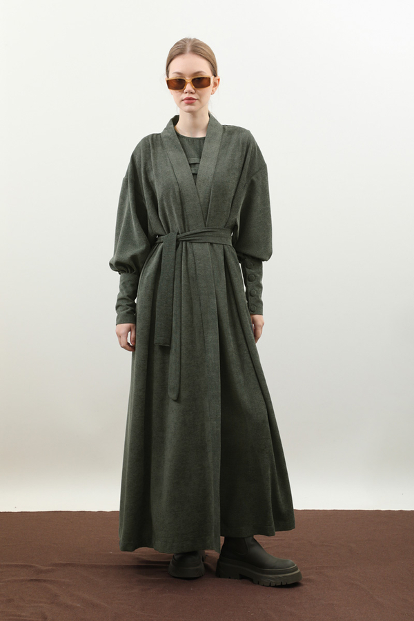 Çantalı Abaya Takım Koyu Yeşil - 5
