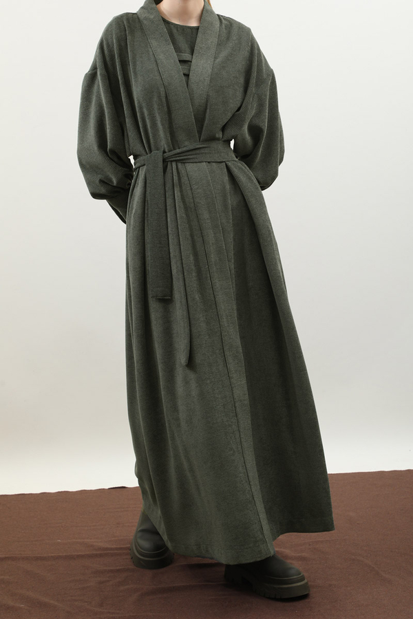 Çantalı Abaya Takım Koyu Yeşil - 6