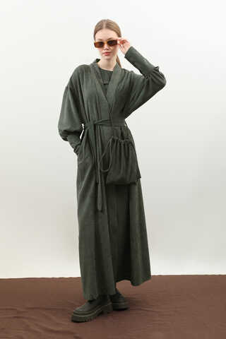 Çantalı Abaya Takım Koyu Yeşil - 7