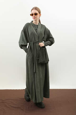 Çantalı Abaya Takım Koyu Yeşil - 8