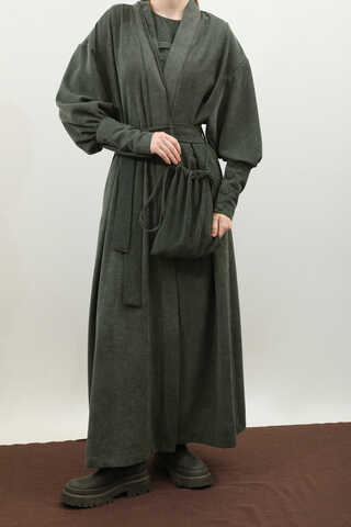 Çantalı Abaya Takım Koyu Yeşil - 9