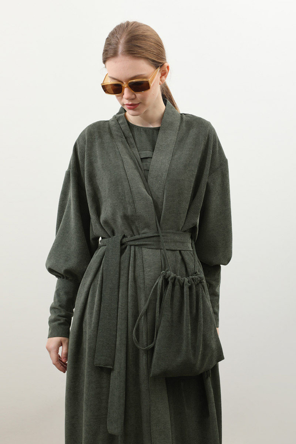 Çantalı Abaya Takım Koyu Yeşil - 10