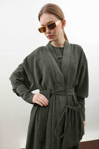 Çantalı Abaya Takım Koyu Yeşil - 12