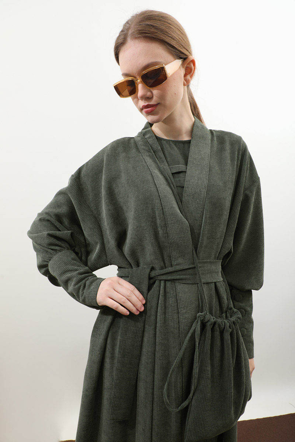 Çantalı Abaya Takım Koyu Yeşil - 12