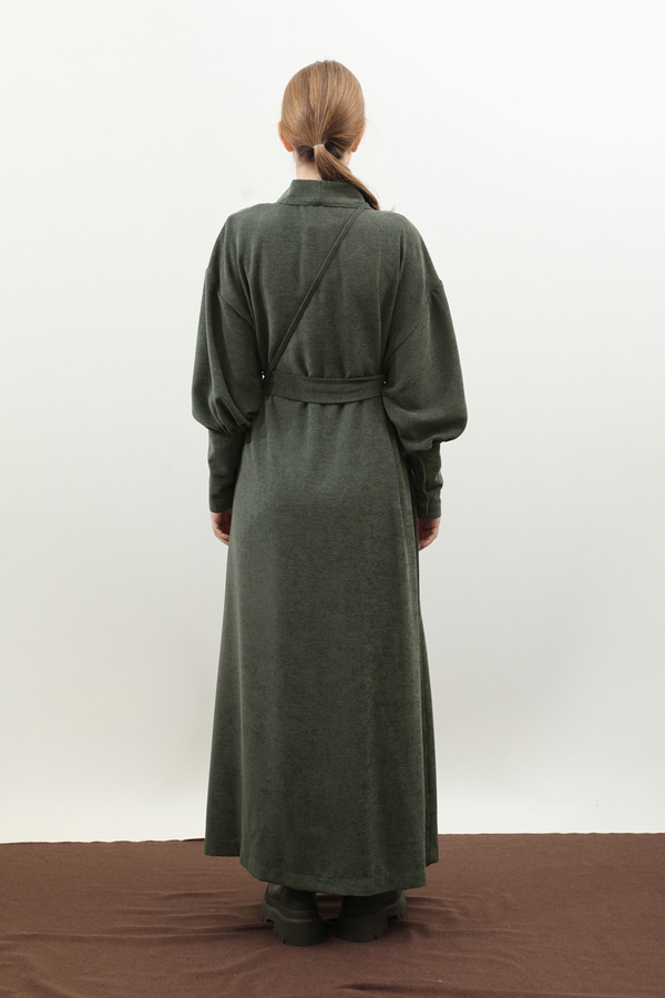 Çantalı Abaya Takım Koyu Yeşil - 14