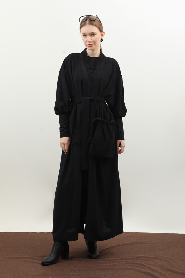 Çantalı Abaya Takım Siyah - 1