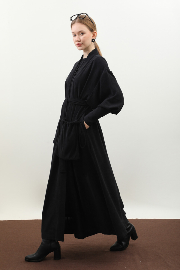 Çantalı Abaya Takım Siyah - 11