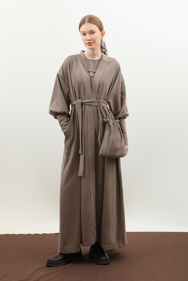 Çantalı Abaya Takım Vizon - 6