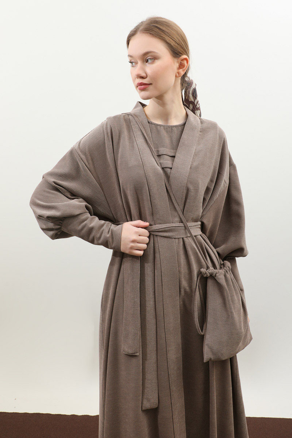Çantalı Abaya Takım Vizon - 1