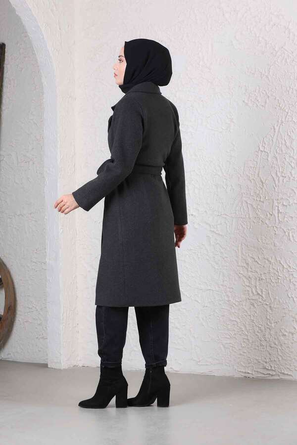 Çantalı Kaşe Kaban Füme - 6