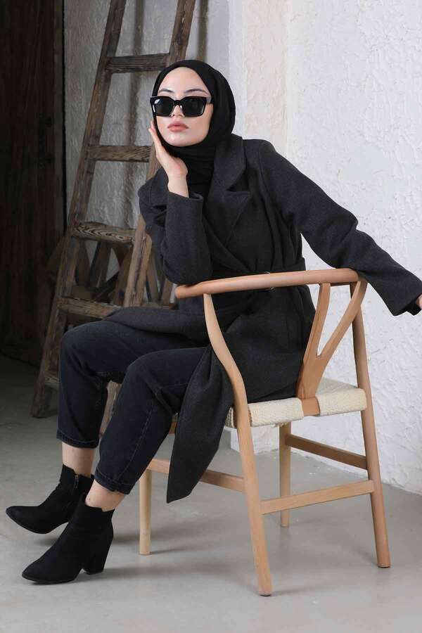 Çantalı Kaşe Kaban Füme - 2