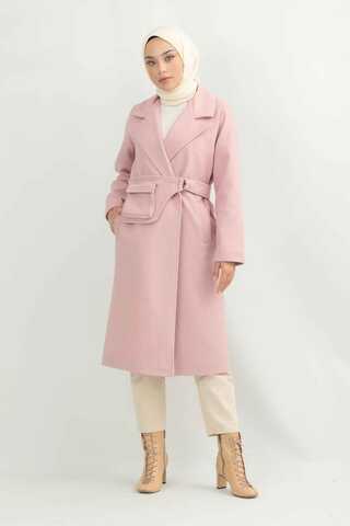 Çantalı Kaşe Kaban Pembe - 2