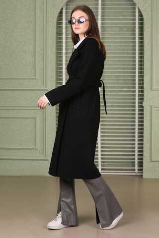 Çantalı Kaşe Kaban Siyah - 4