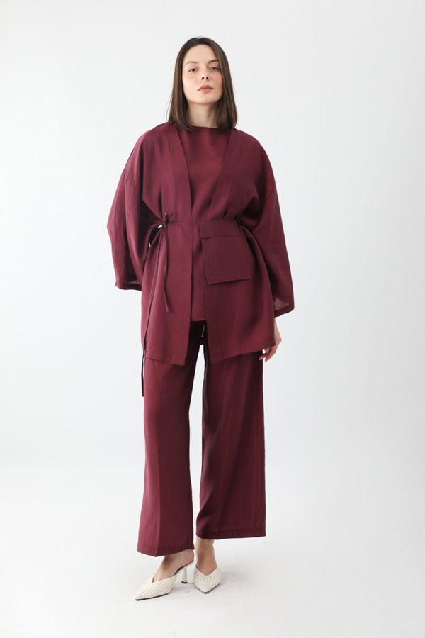 Çantalı Üçlü Takım Bordo - 1