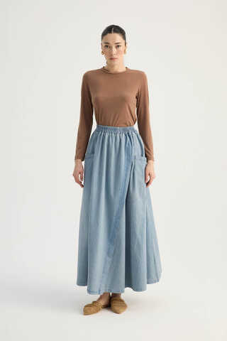 Çapraz Detaylı Denim Etek Buz Mavisi - 2