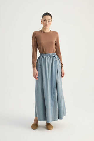 Çapraz Detaylı Denim Etek Buz Mavisi - 4