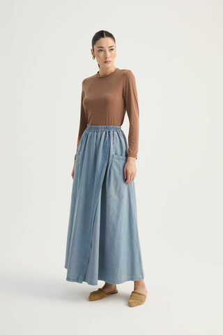 Çapraz Detaylı Denim Etek Buz Mavisi - 5