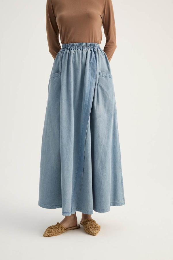 Çapraz Detaylı Denim Etek Buz Mavisi - 8