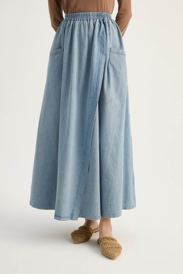 Çapraz Detaylı Denim Etek Buz Mavisi - 1