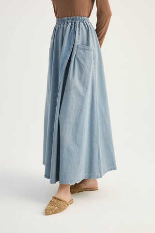 Çapraz Detaylı Denim Etek Buz Mavisi - 9