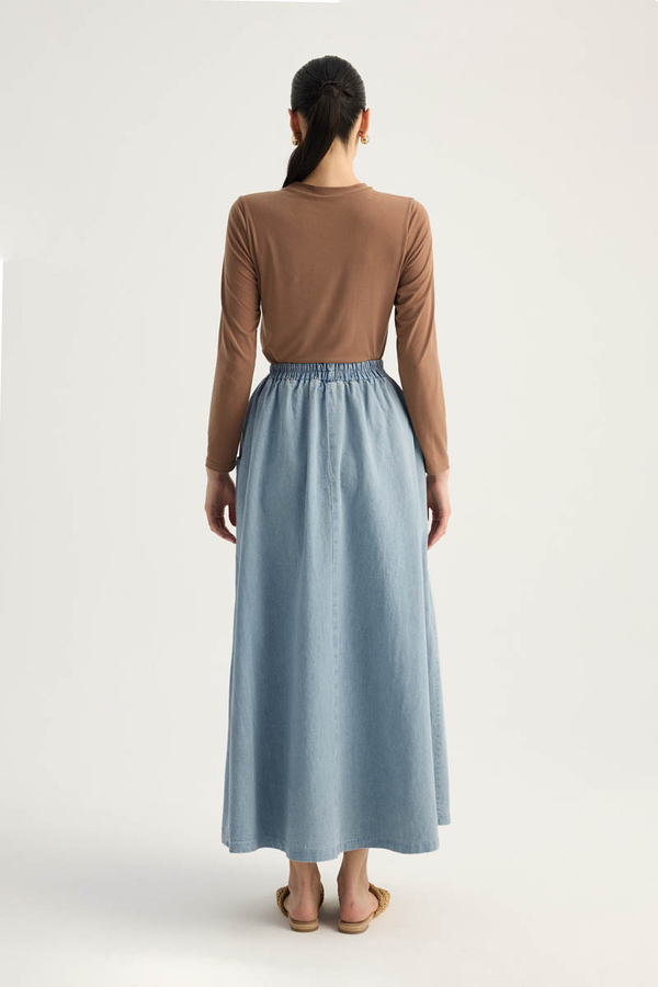 Çapraz Detaylı Denim Etek Buz Mavisi - 12