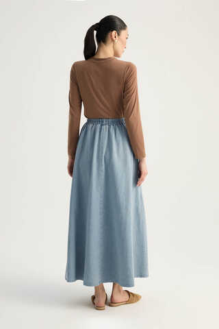 Çapraz Detaylı Denim Etek Buz Mavisi - 13