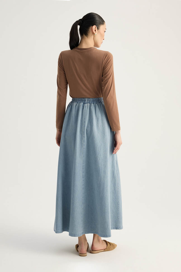 Çapraz Detaylı Denim Etek Buz Mavisi - 13