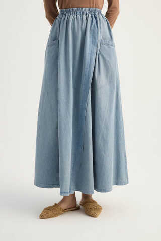 Çapraz Detaylı Denim Etek Buz Mavisi - 14