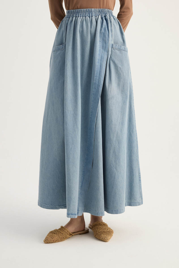 Çapraz Detaylı Denim Etek Buz Mavisi - 14