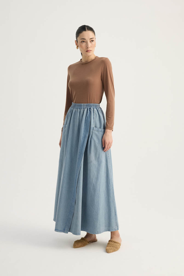 Çapraz Detaylı Denim Etek Buz Mavisi - 5