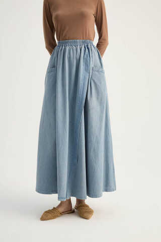 Çapraz Detaylı Denim Etek Buz Mavisi - 8