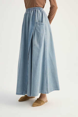 Çapraz Detaylı Denim Etek Buz Mavisi - 10