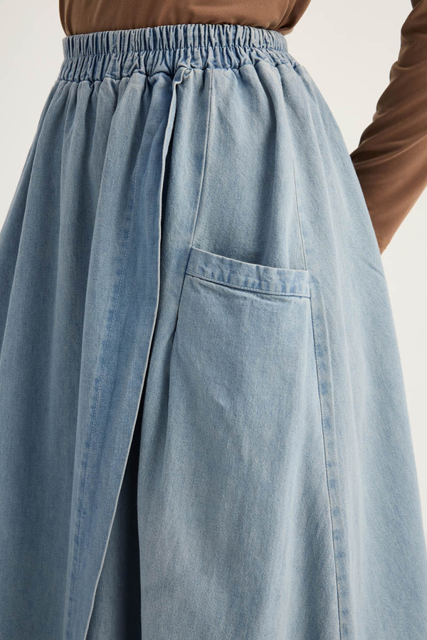 Çapraz Detaylı Denim Etek Buz Mavisi - 11