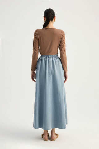 Çapraz Detaylı Denim Etek Buz Mavisi - 12