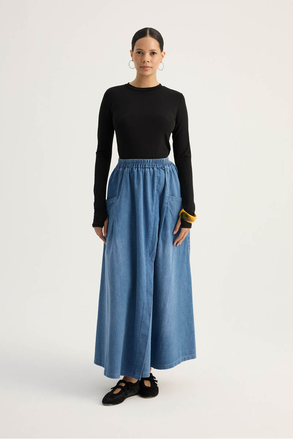 Çapraz Detaylı Denim Etek Mavi - 1