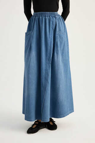 Çapraz Detaylı Denim Etek Mavi - 5