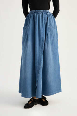 Çapraz Detaylı Denim Etek Mavi - 6